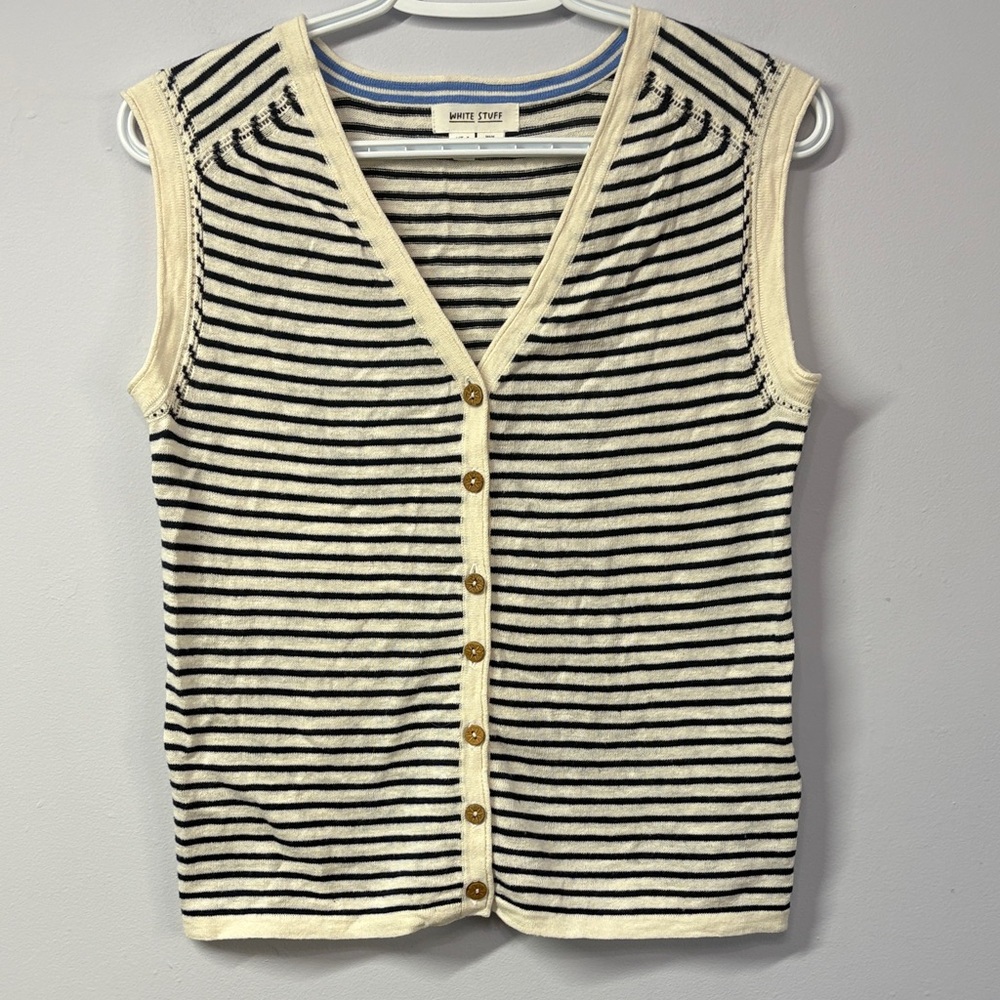 White Stuff Striped Knit Top in Blue & Cream